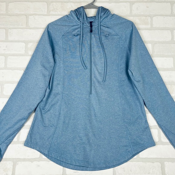 Storm Creek Womens Blue Heathered Quarter Zip Hoodie Thumbhole Active Top Large - Picture 2 of 15